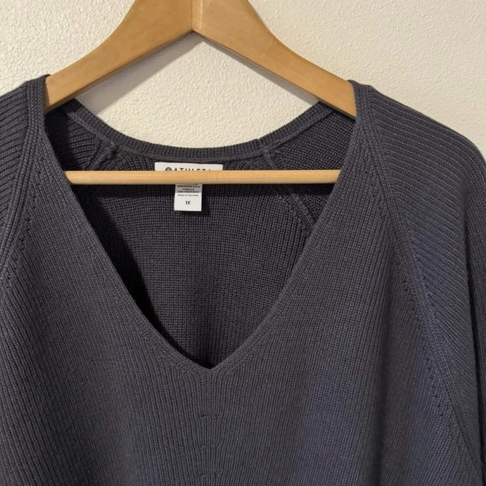 Athleta Handover Refined Wool Blend V Neck Ribbed Sweater Purple/Gray - Picture 2 of 8